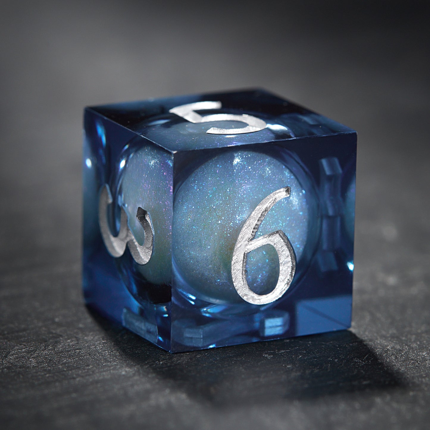 Dark Blue Liquid Core Resin Galaxy Dice Tardis DnD D&D Dice Set