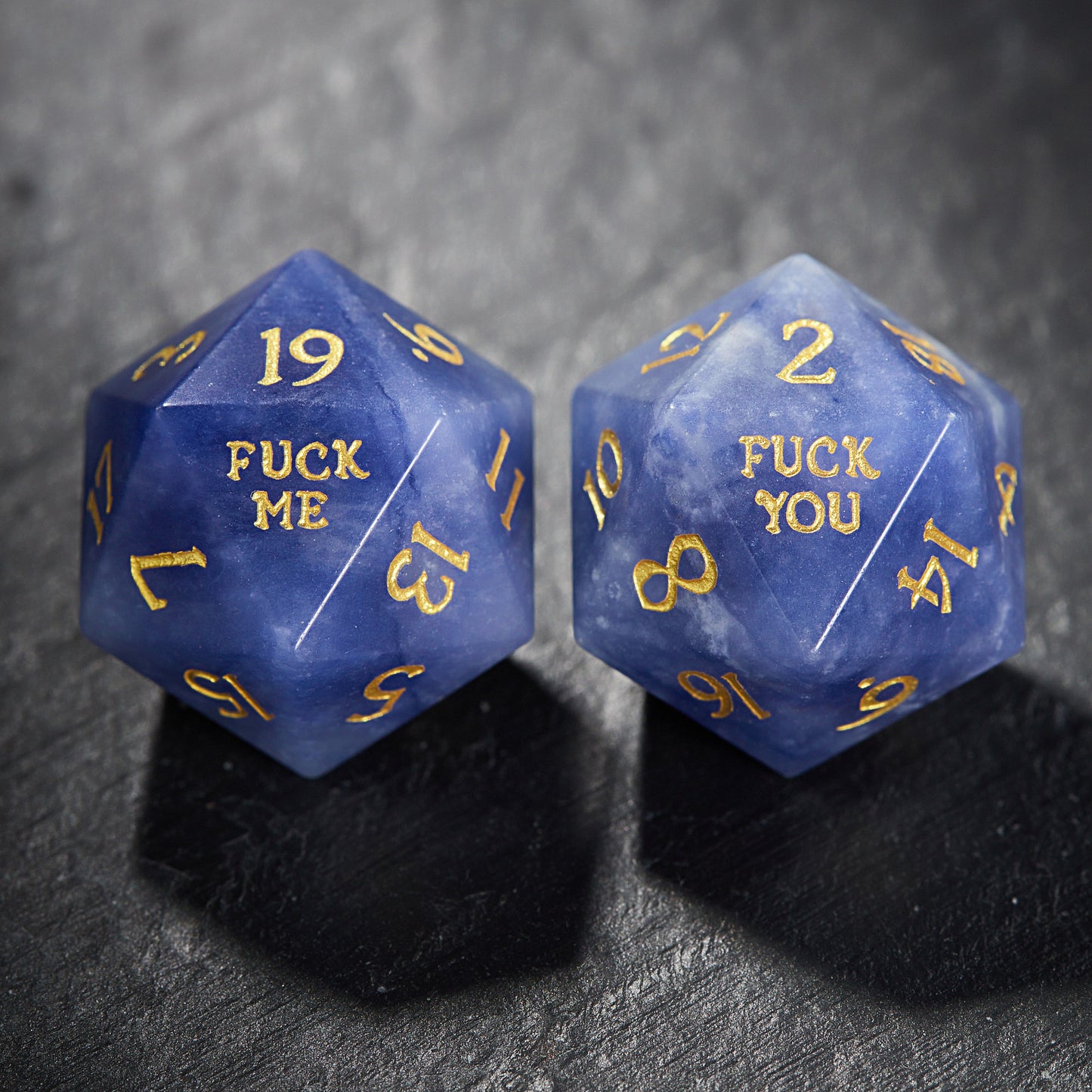 Blue Yooperlite UV Reactive Gemstone F Word DnD D&D Dice Set