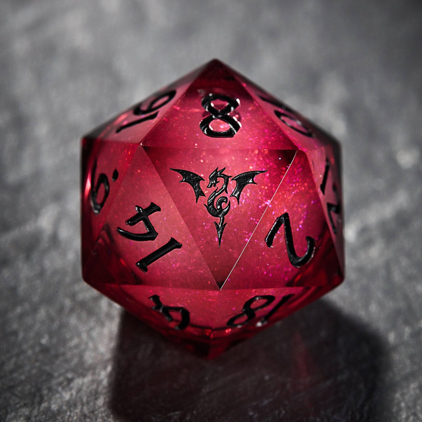 Dark Red Liquid Core Resin Flying Dragon DnD D&D Dice Set