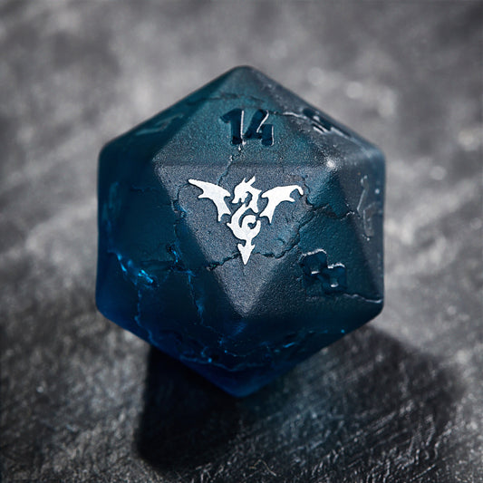 Raised Dark Blue Lightning Glass Flying Dragon DnD D&D Dice Set