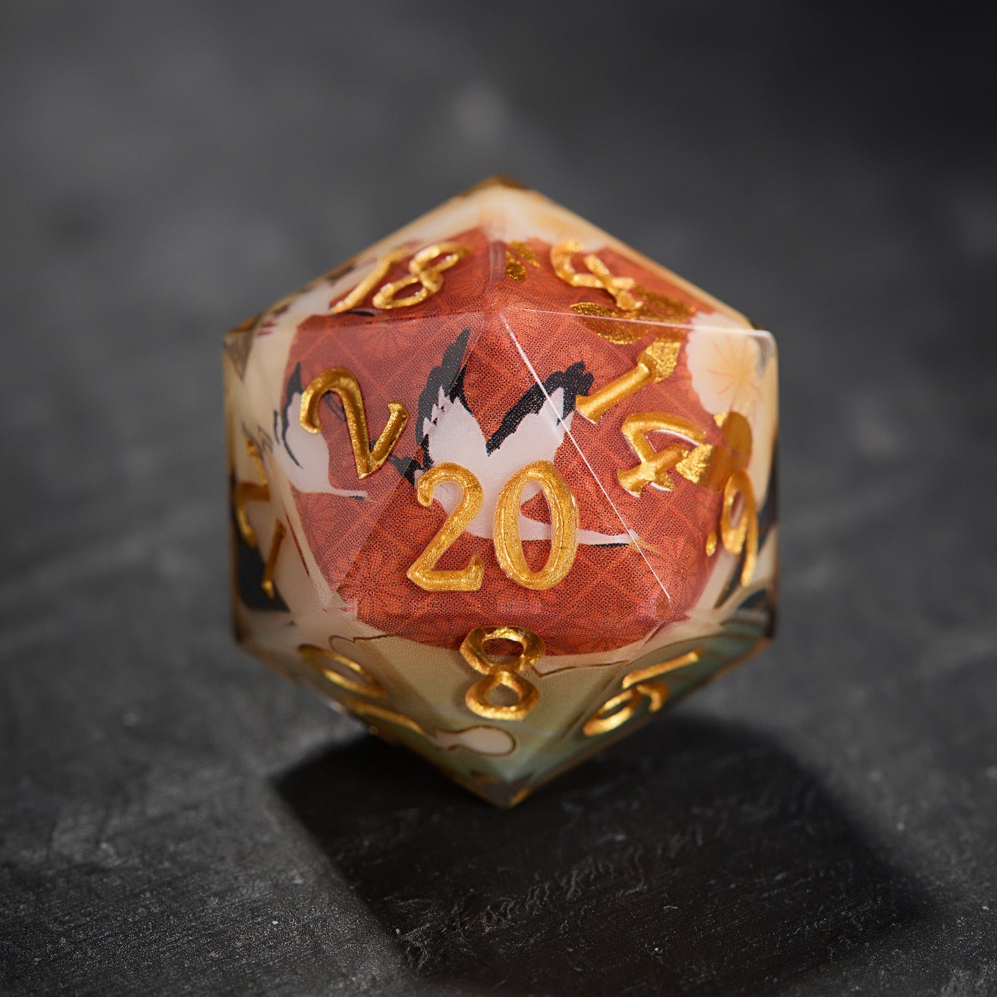 Flying Cranes Over Waves Art Print Resin Dice DnD D&D Dice Set