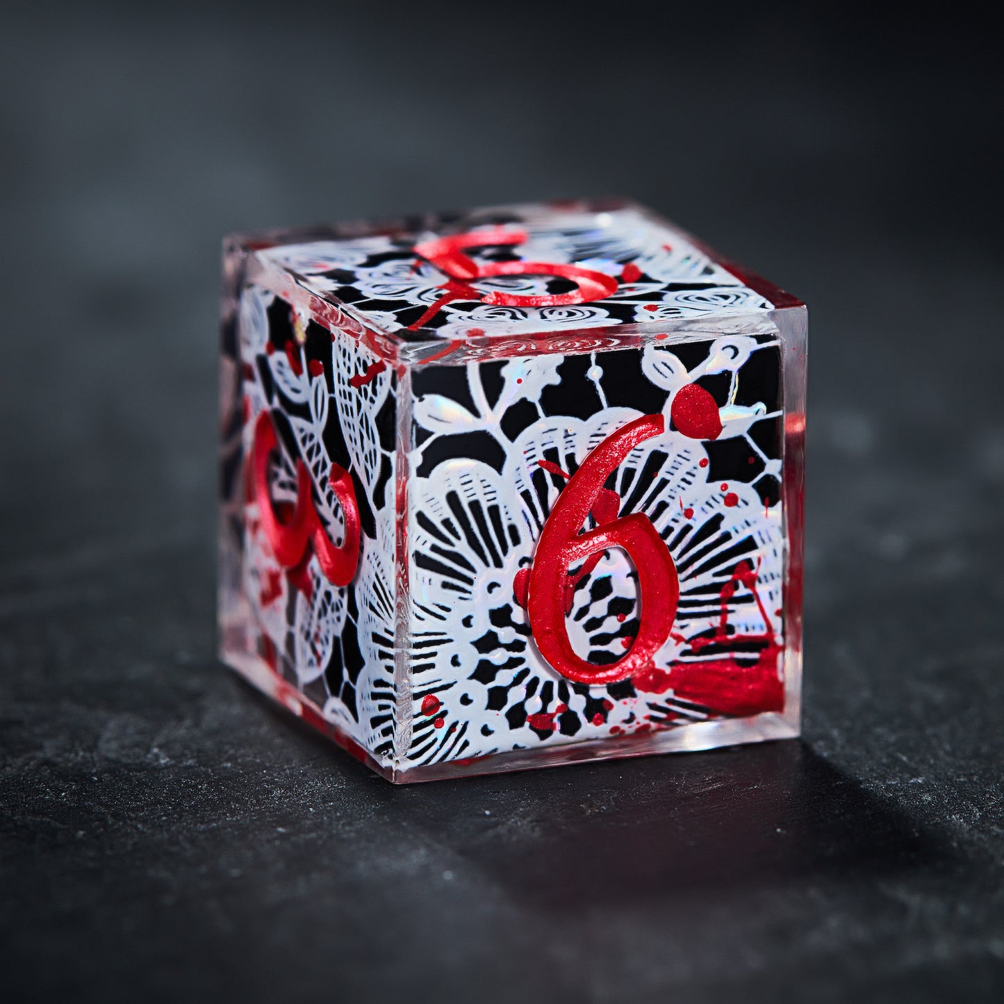 Bloody Lace Black Resin DnD D&D Dice Set