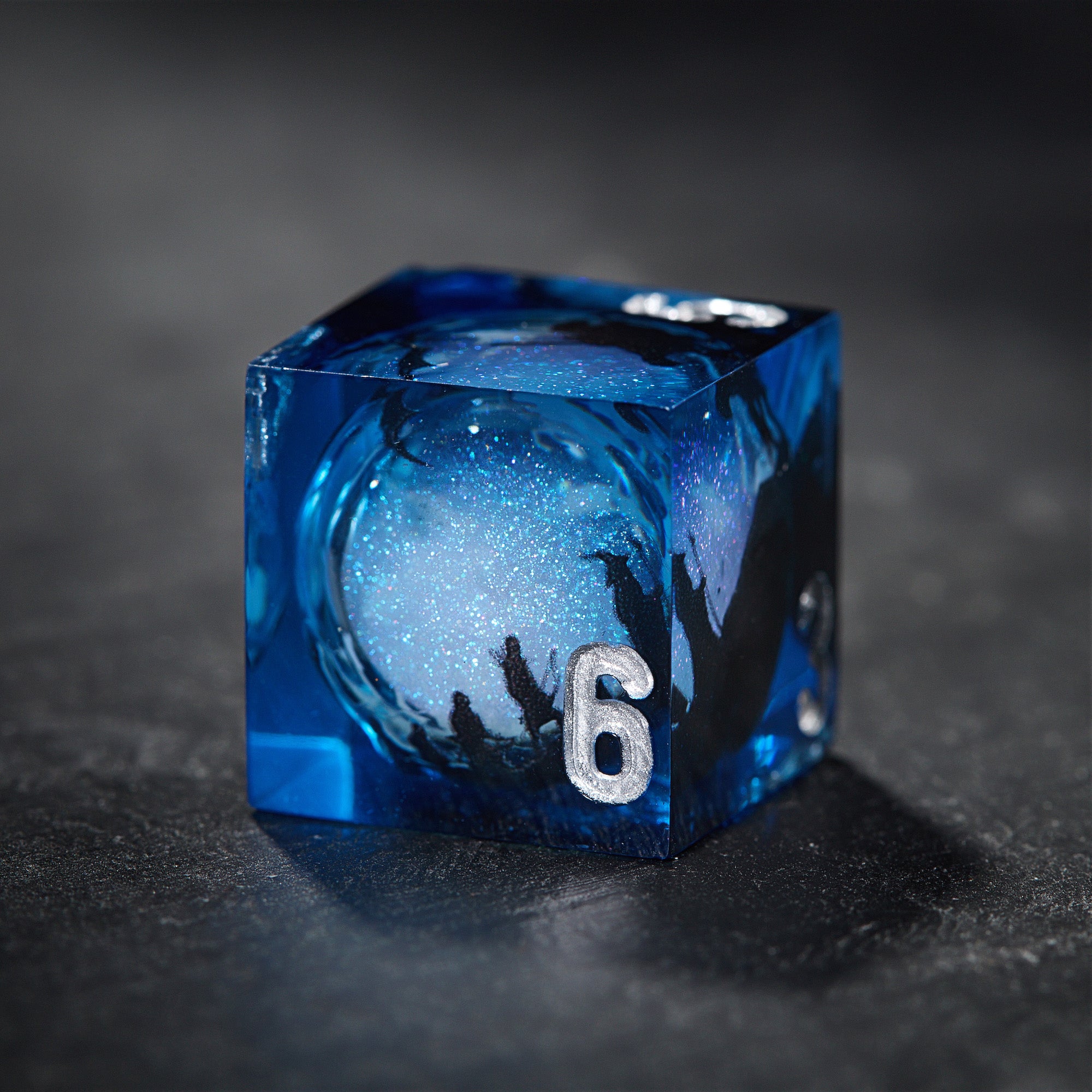 Fellowship of the Ring-inspired Blue Liquid Core Resin DnD D&D Dice Set