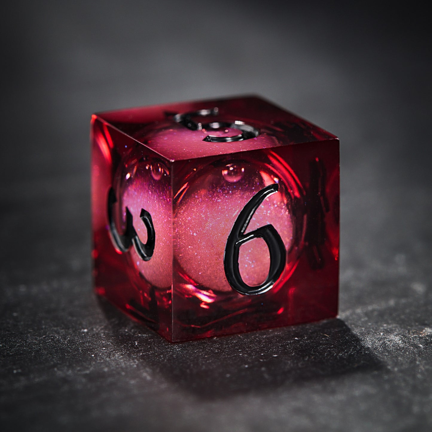 Dark Red Liquid Core Resin Flying Dragon DnD D&D Dice Set