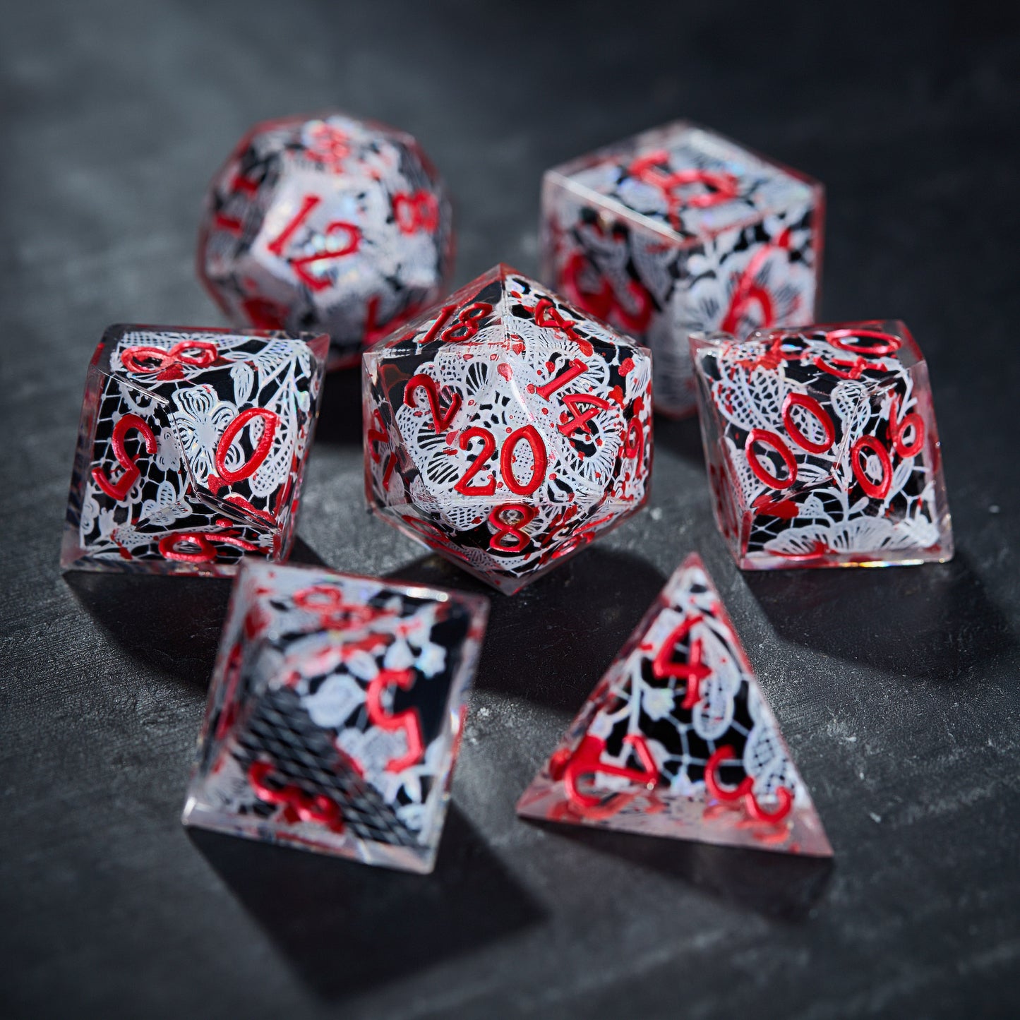 Bloody Lace Black Resin DnD D&D Dice Set