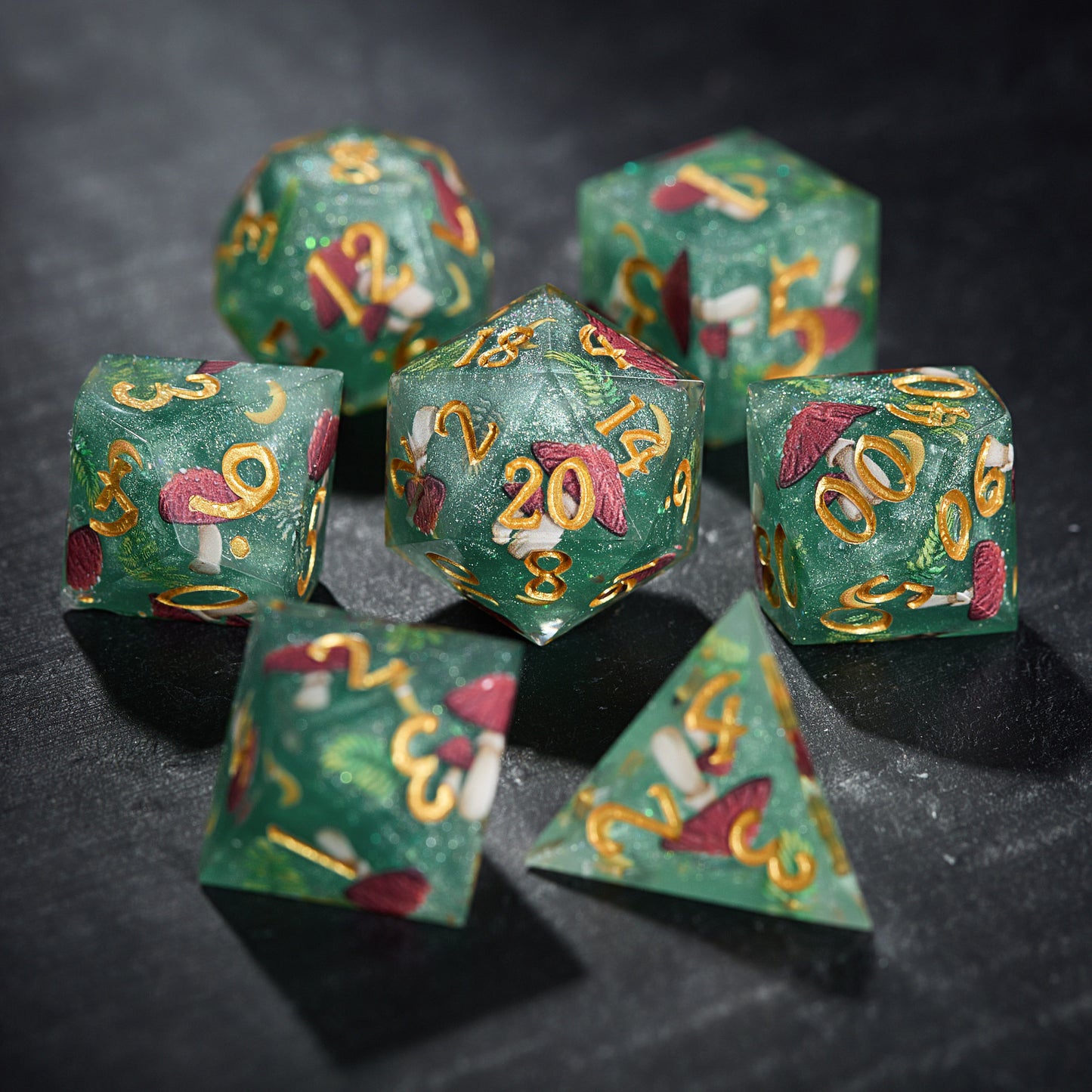 Mushroom Elf Green Resin DnD D&D Dice Set