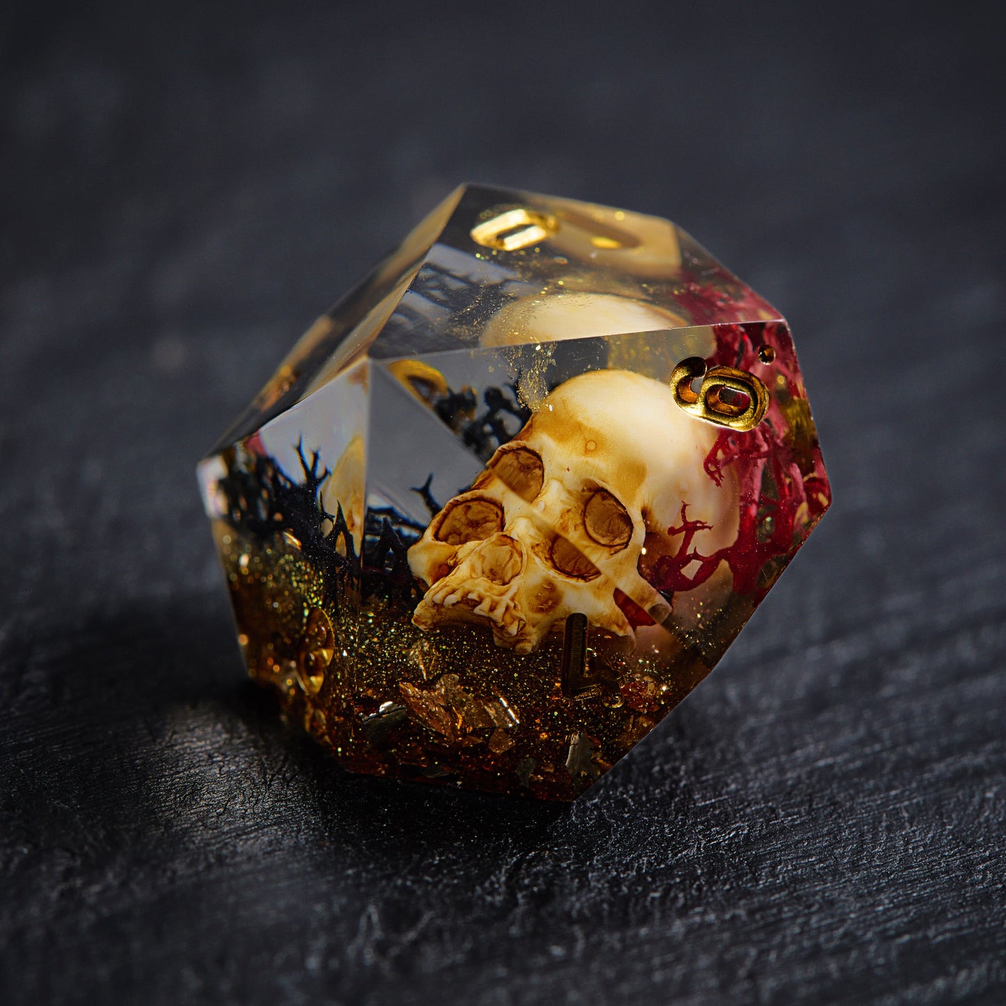 Red Black Coral Skull Resin Vampire Dice D10