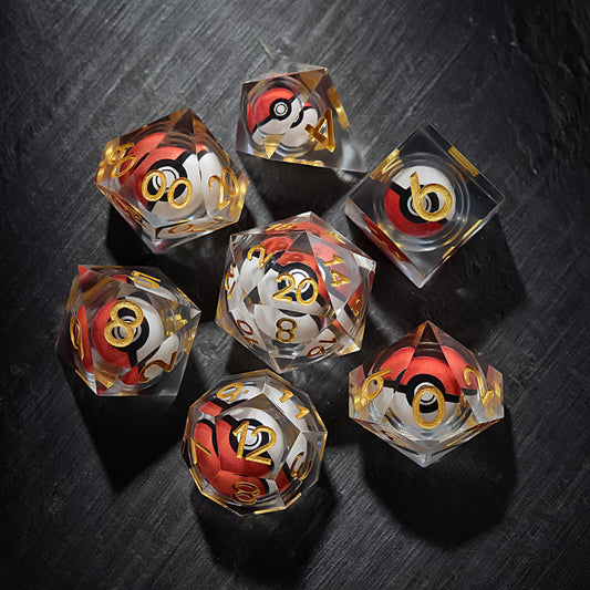 Design Inspired By Pokemon Pokeball Resin DnD D&D Dice Set