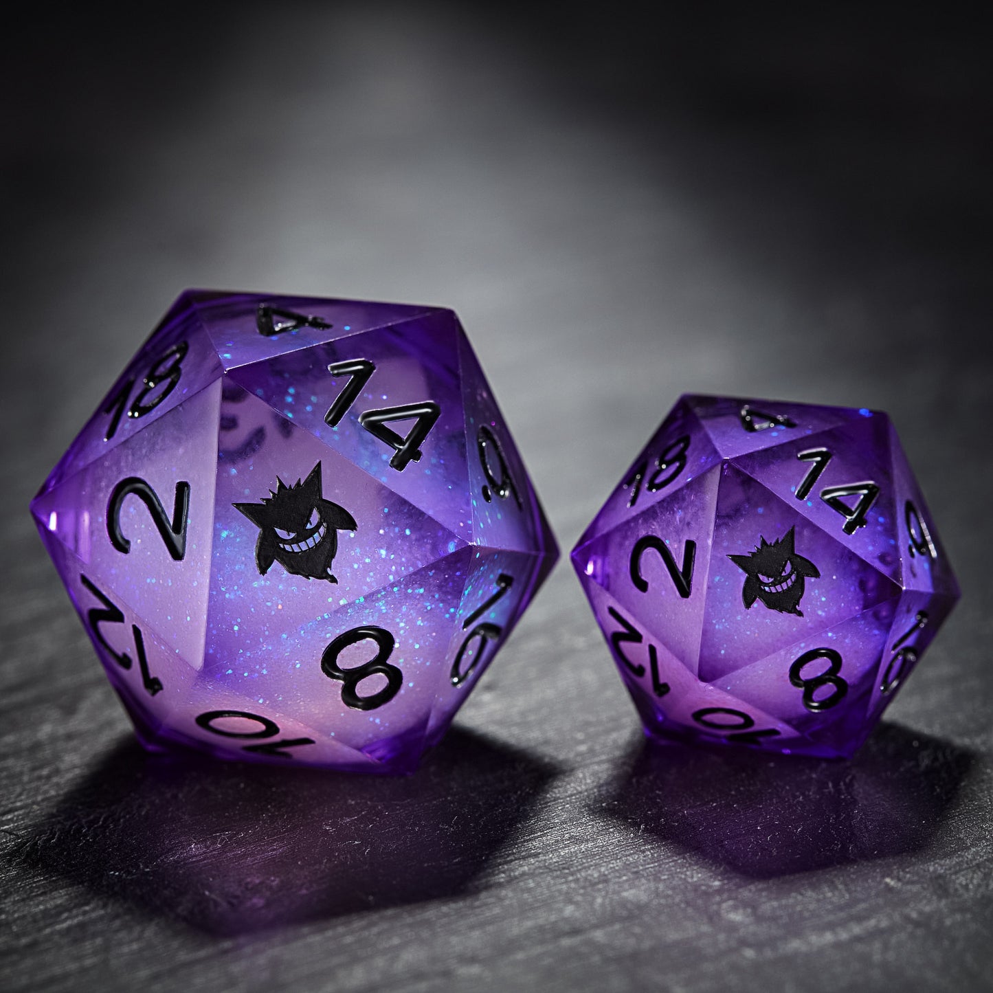 Purple Liquid Core Resin Pokemon Gengar DnD D&D Dice Set