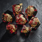Red Black Coral Skull Resin DnD D&D Dice Set