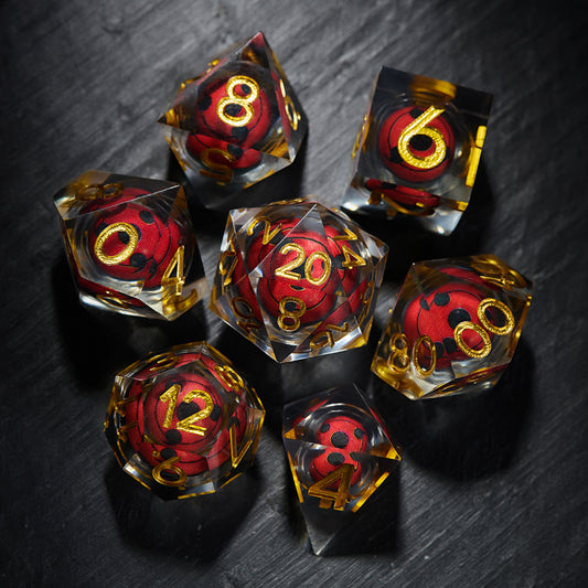 Floating Red Sharingan Eye Liquid Core Resin DnD D&D Dice Set