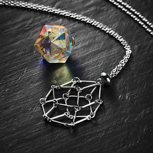 Removable D20 Dice Cage Stainless Steel Necklace(Die Not Included) DnD D&D