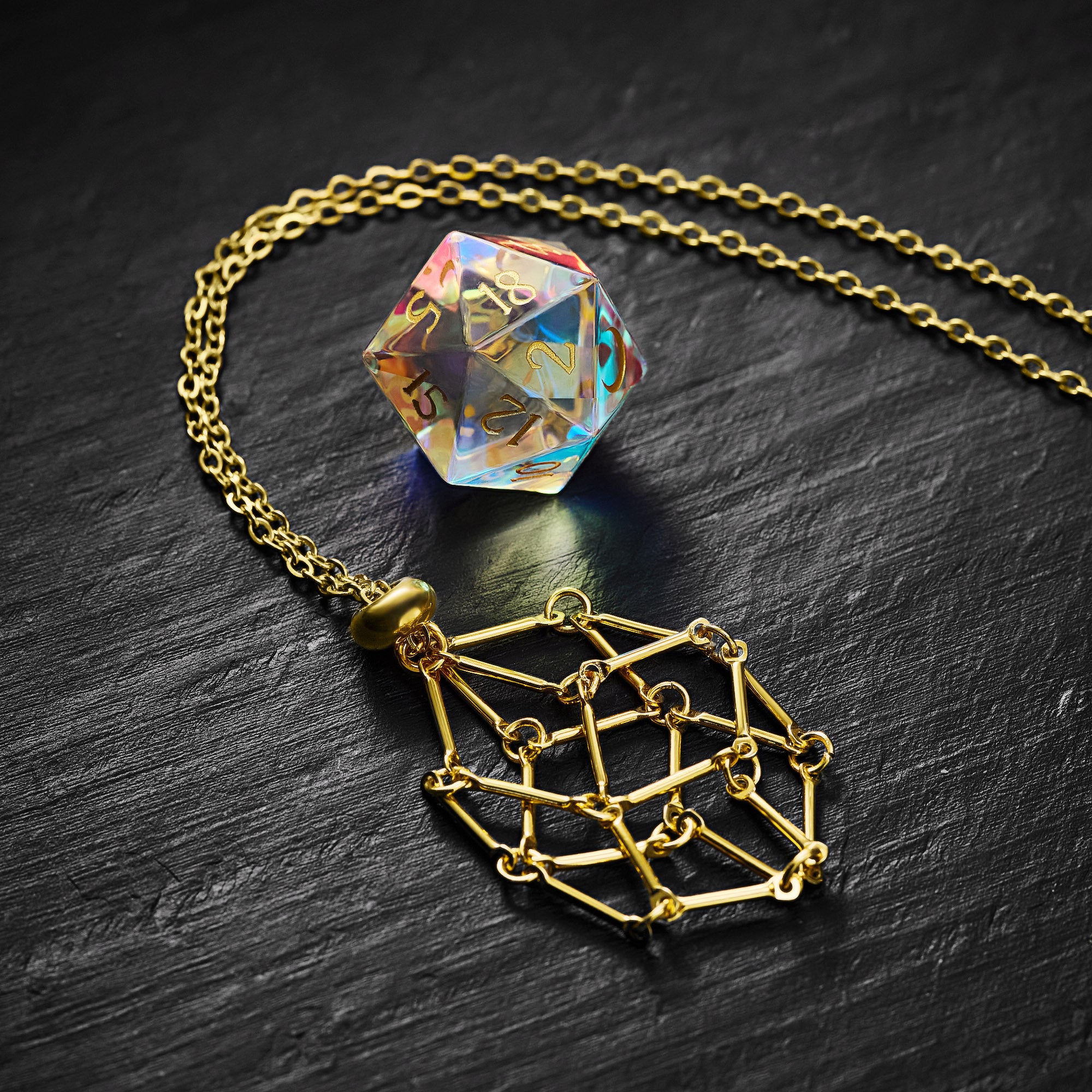 Removable D20 Dice Cage Stainless Steel Necklace(Die Not Included) DnD D&D