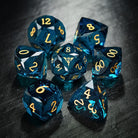 Multifaceted Dark Blue Glass Flying Dragon DnD D&D Dice Set