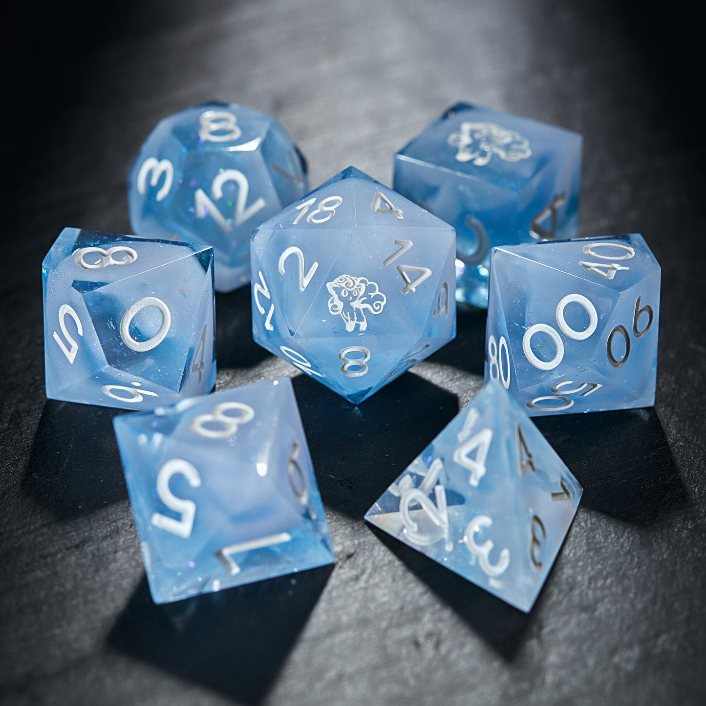 Ice Blue Resin Pokemon Alolan Vulpix DnD D&D Dice Set