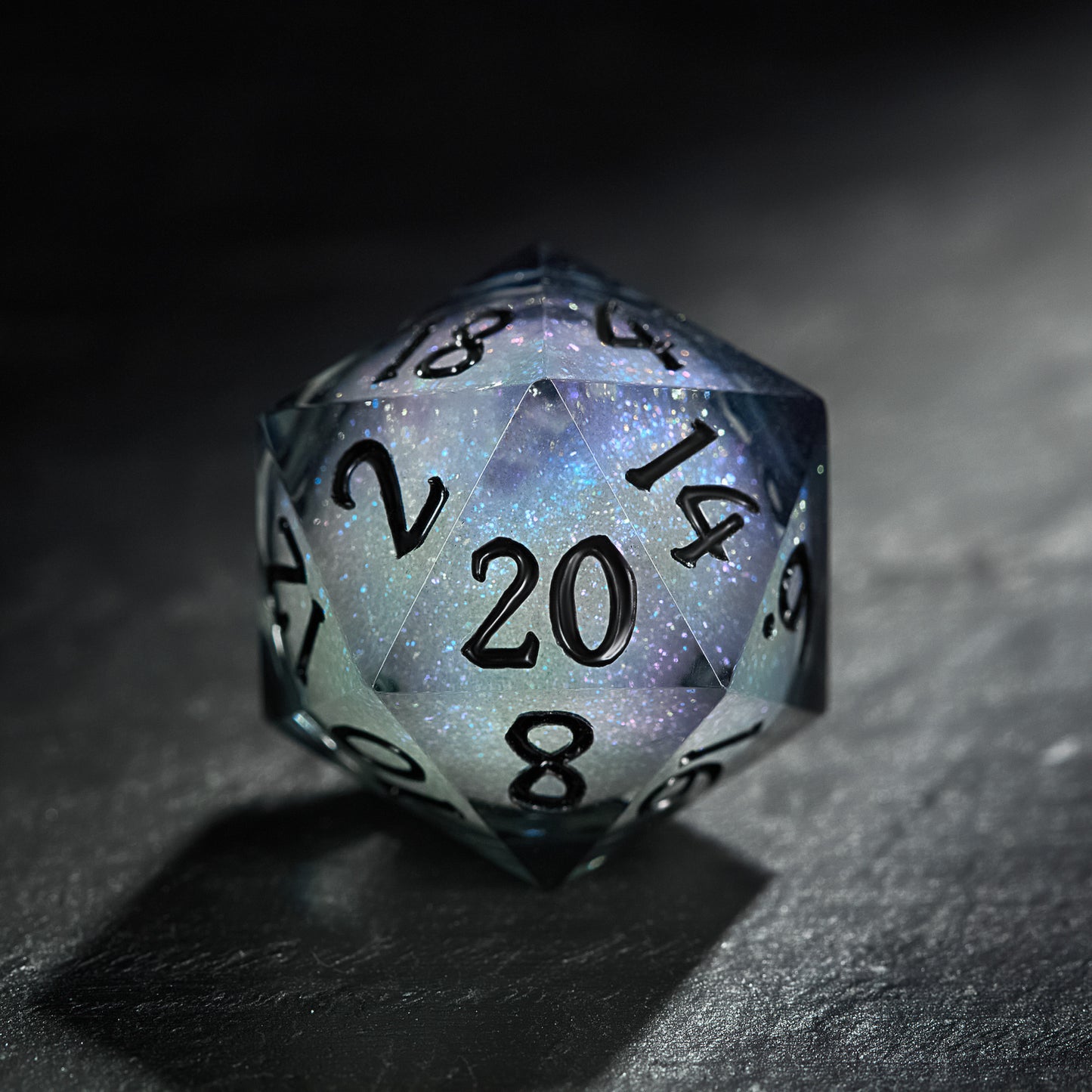 Grayish Blue Liquid Core Resin Galaxy Dice DnD D&D Dice Set