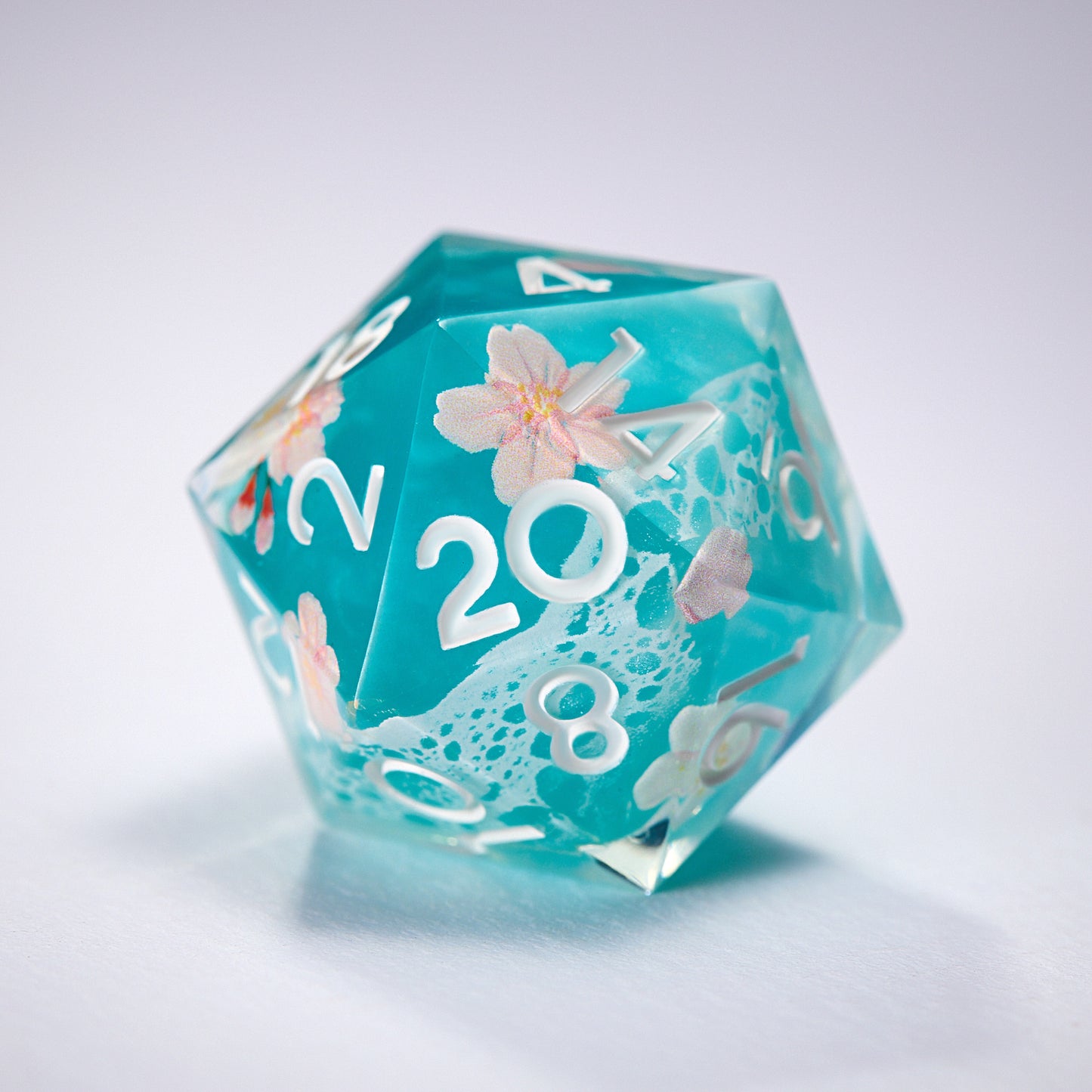 Cherry Blossom Ocean Blue Resin DnD D&D Dice Set