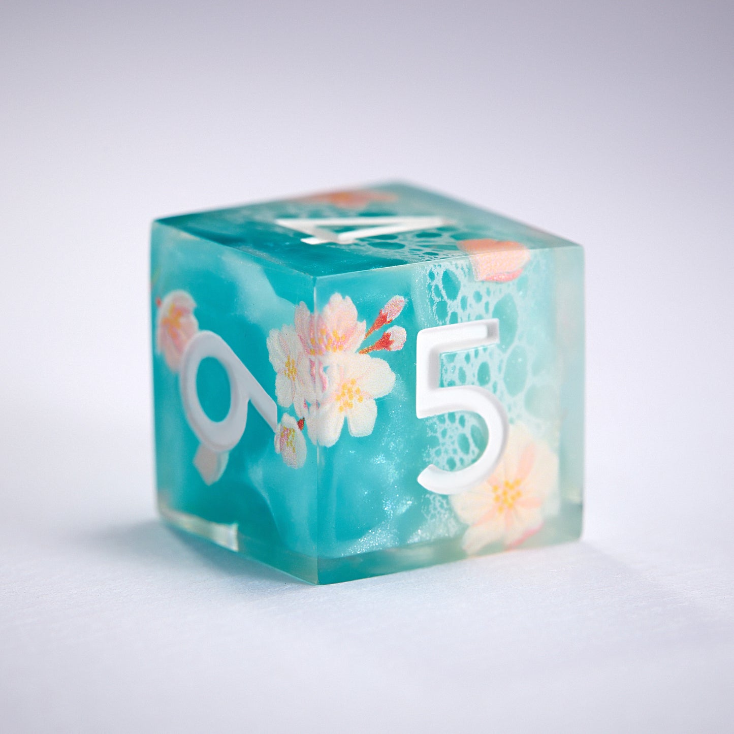 Cherry Blossom Ocean Blue Resin DnD D&D Dice Set