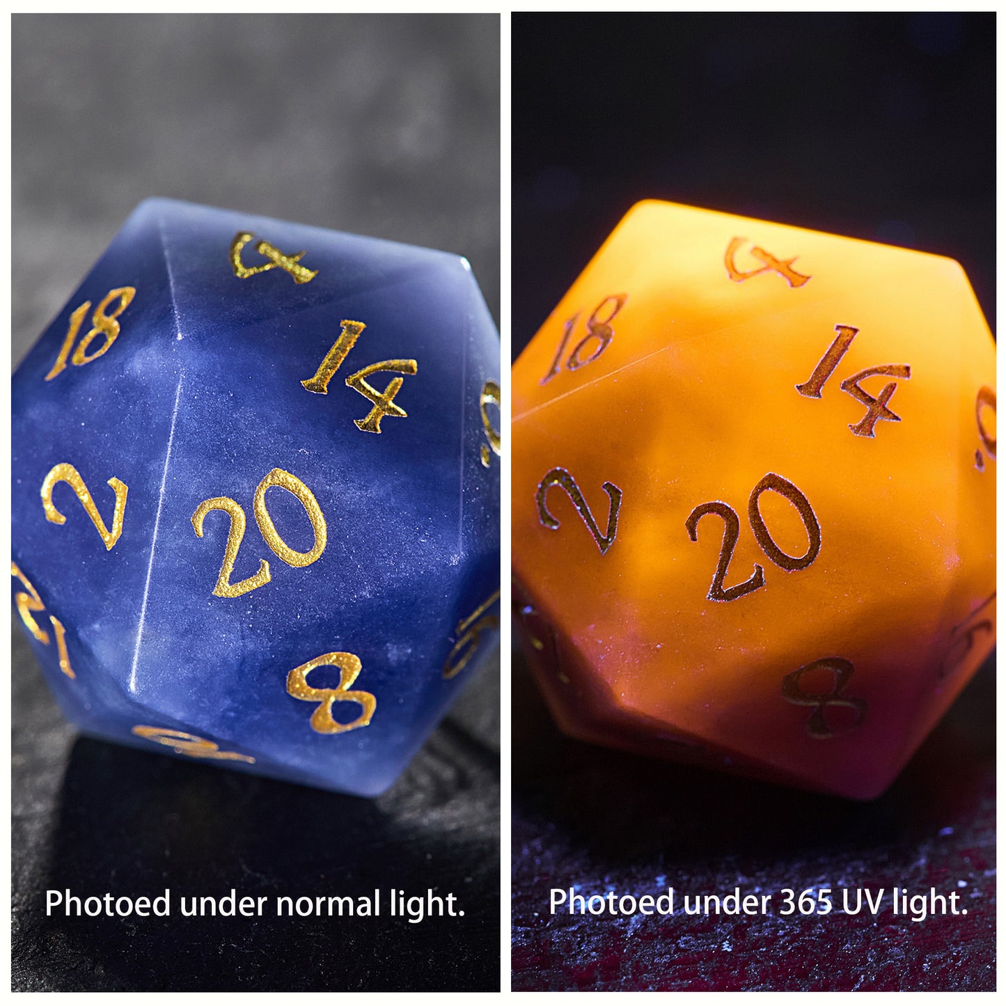 Blue Yooperlite UV Reactive Gemstone DnD D&D Dice Set