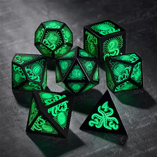 The Call of Cthulhu Black Resin UV Reactive Dice DnD D&D Dice Set