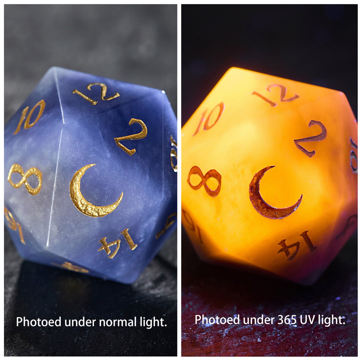 Blue Yooperlite UV Reactive Gemstone Moon DnD D&D Dice Set