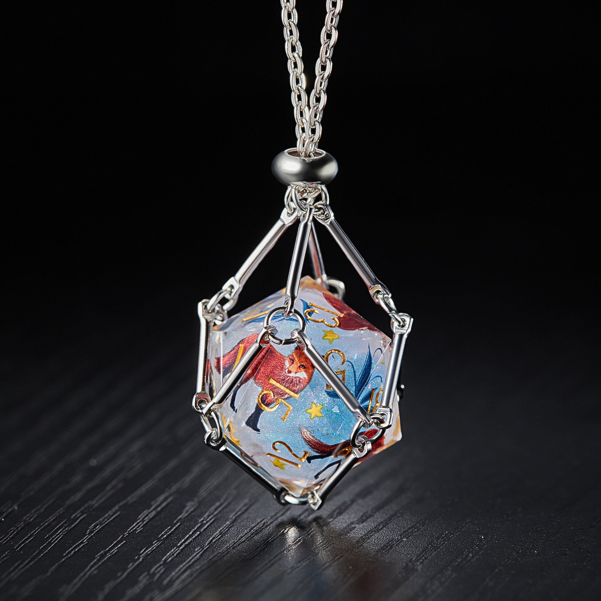 Foxes Ice Blue Resin DnD D&D Dice Set