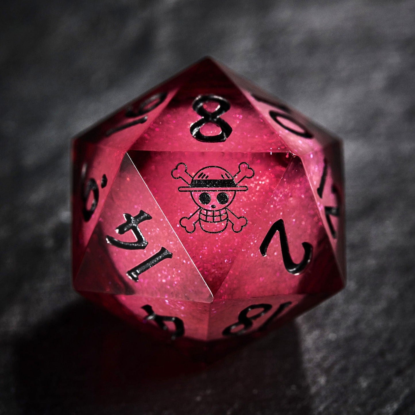 Dark Red Liquid Core Resin One Piece Luffy DnD D&D Dice Chonk D20