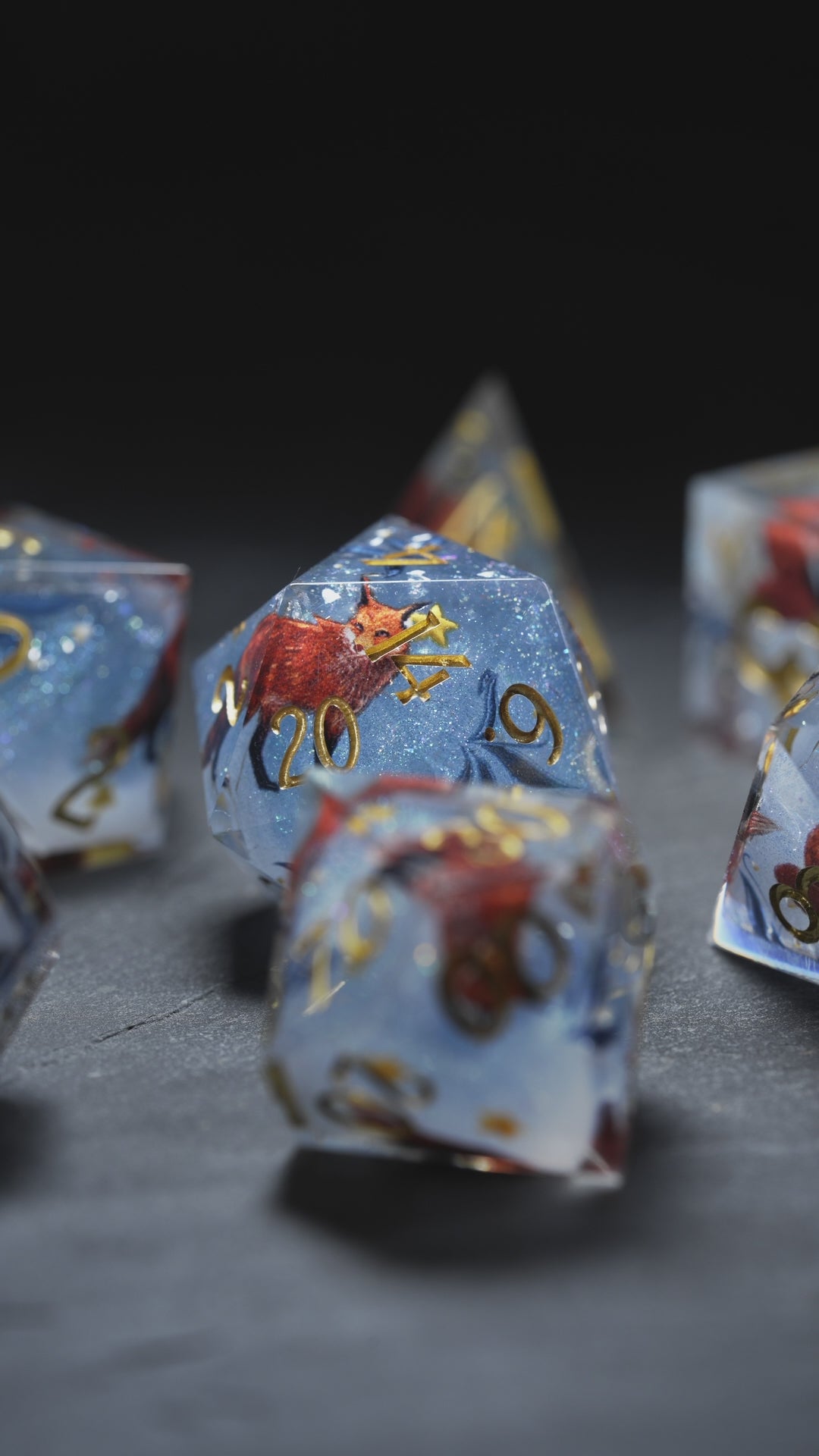 Foxes Ice Blue Resin DnD D&D Dice Set