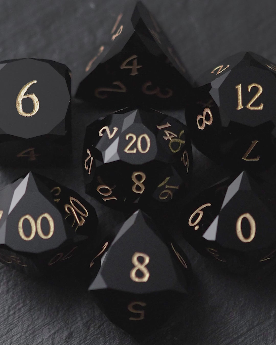 Multifaceted Black Obsidian Gemstone DnD D&D Dice Set
