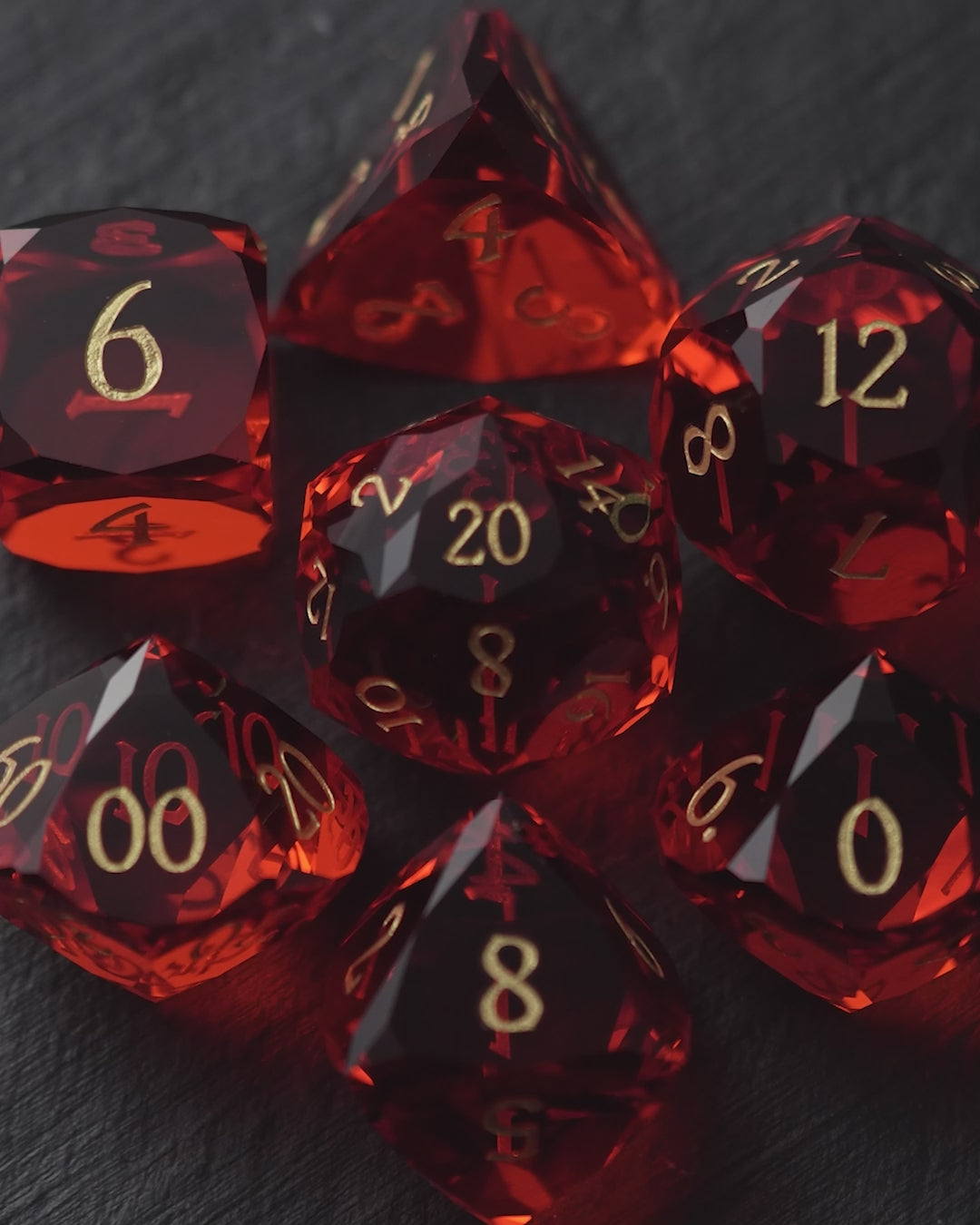 Multifaceted Blood Red Glass DnD D&D Dice Set