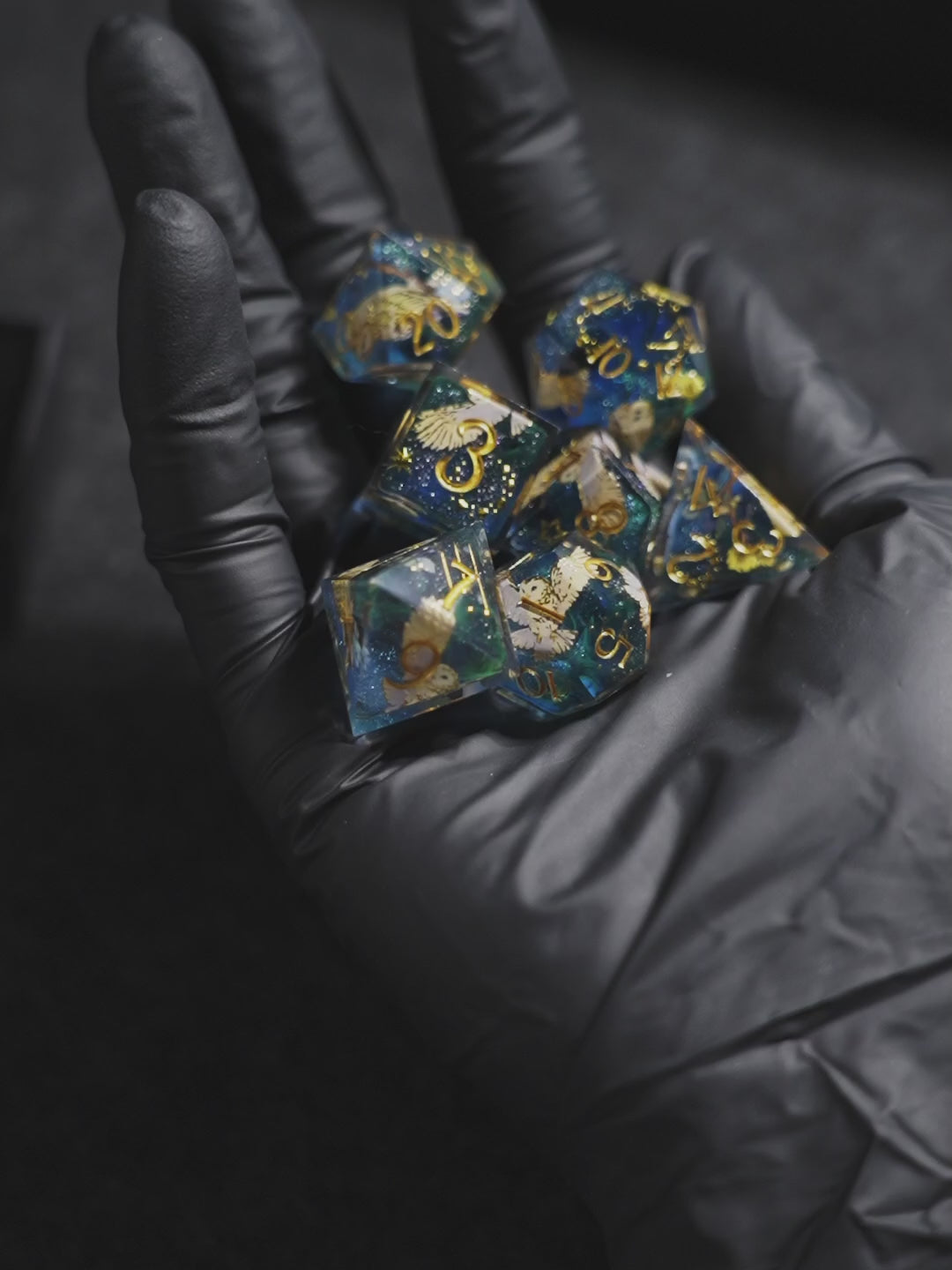 Starry Night Owl Resin DnD D&D Dice Set