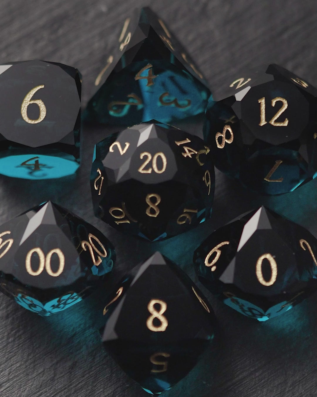 Multifaceted Dark Blue Glass DnD D&D Dice Set