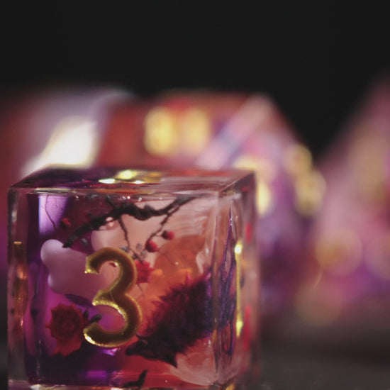 Mystical Black Wolf Rose Resin DnD D&D Dice Set