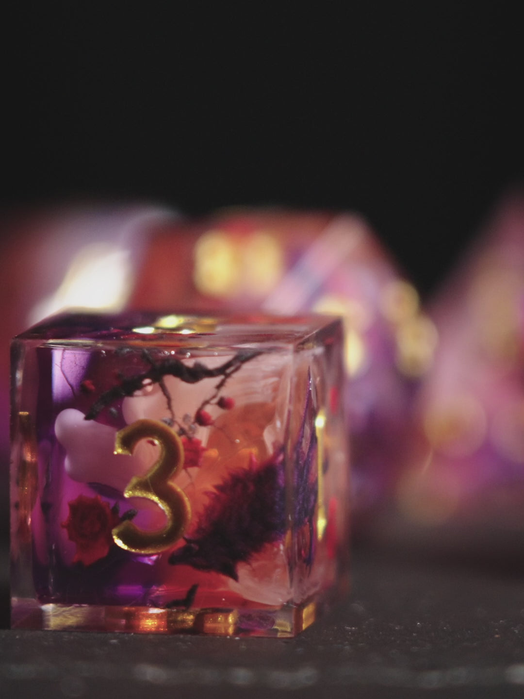 Mystical Black Wolf Rose Resin DnD D&D Dice Set