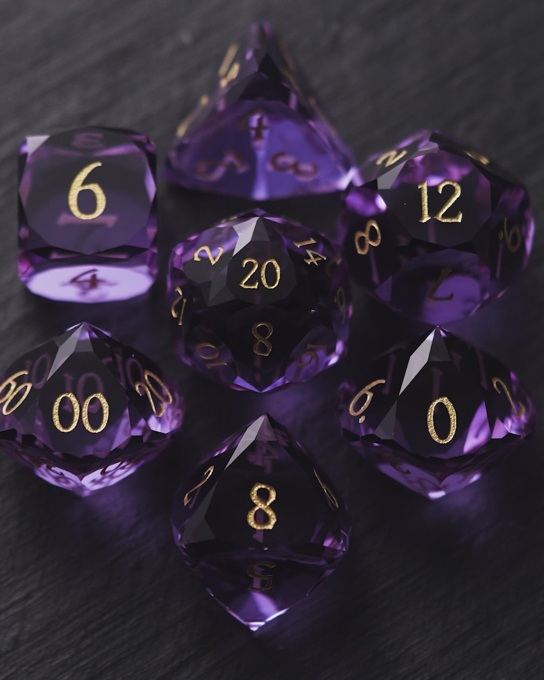 Multifaceted Purple Glass DnD D&D Dice Set
