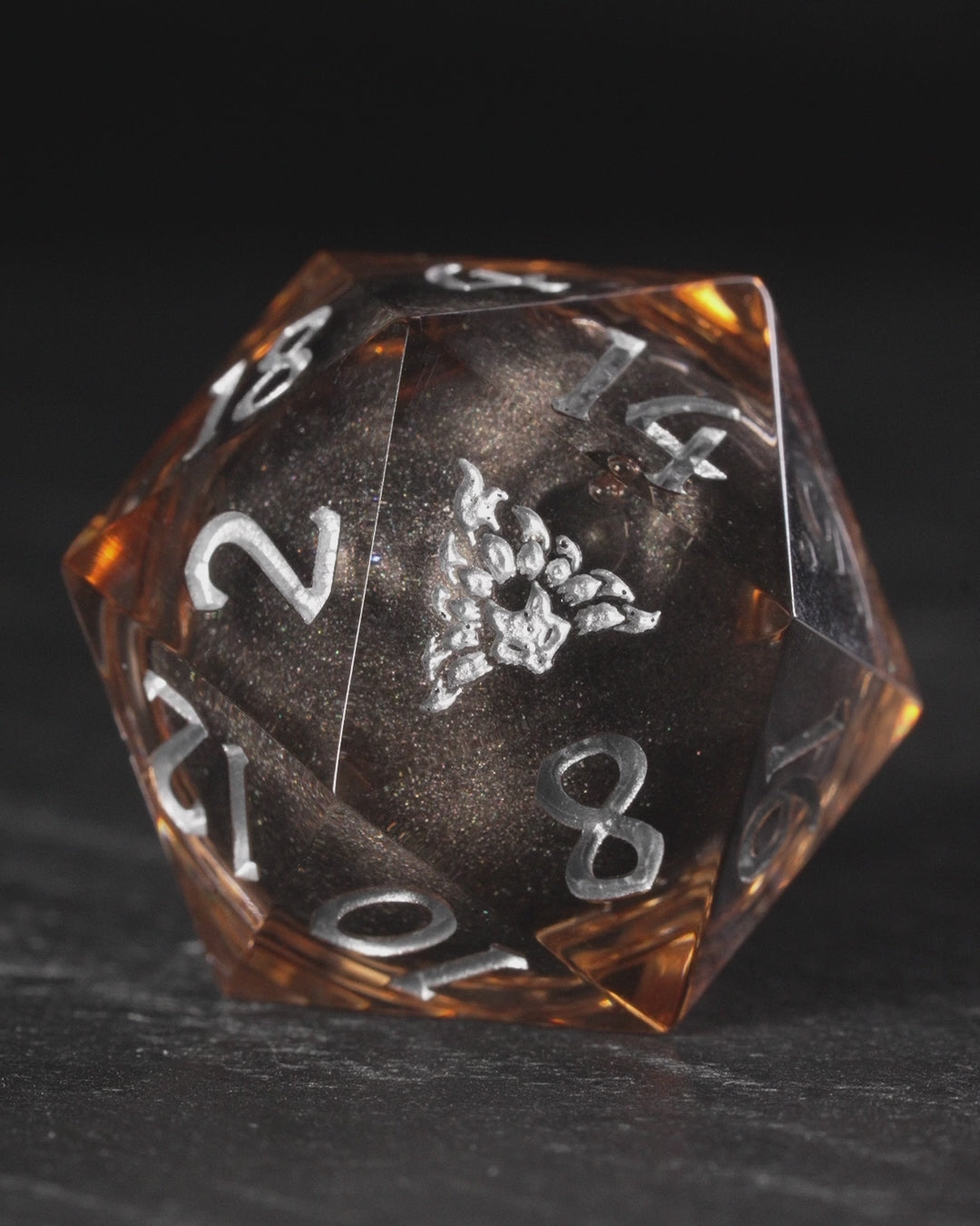 Black Liquid Core Resin Transparent Orange Nine Tail Fox DnD D&D Dice Set