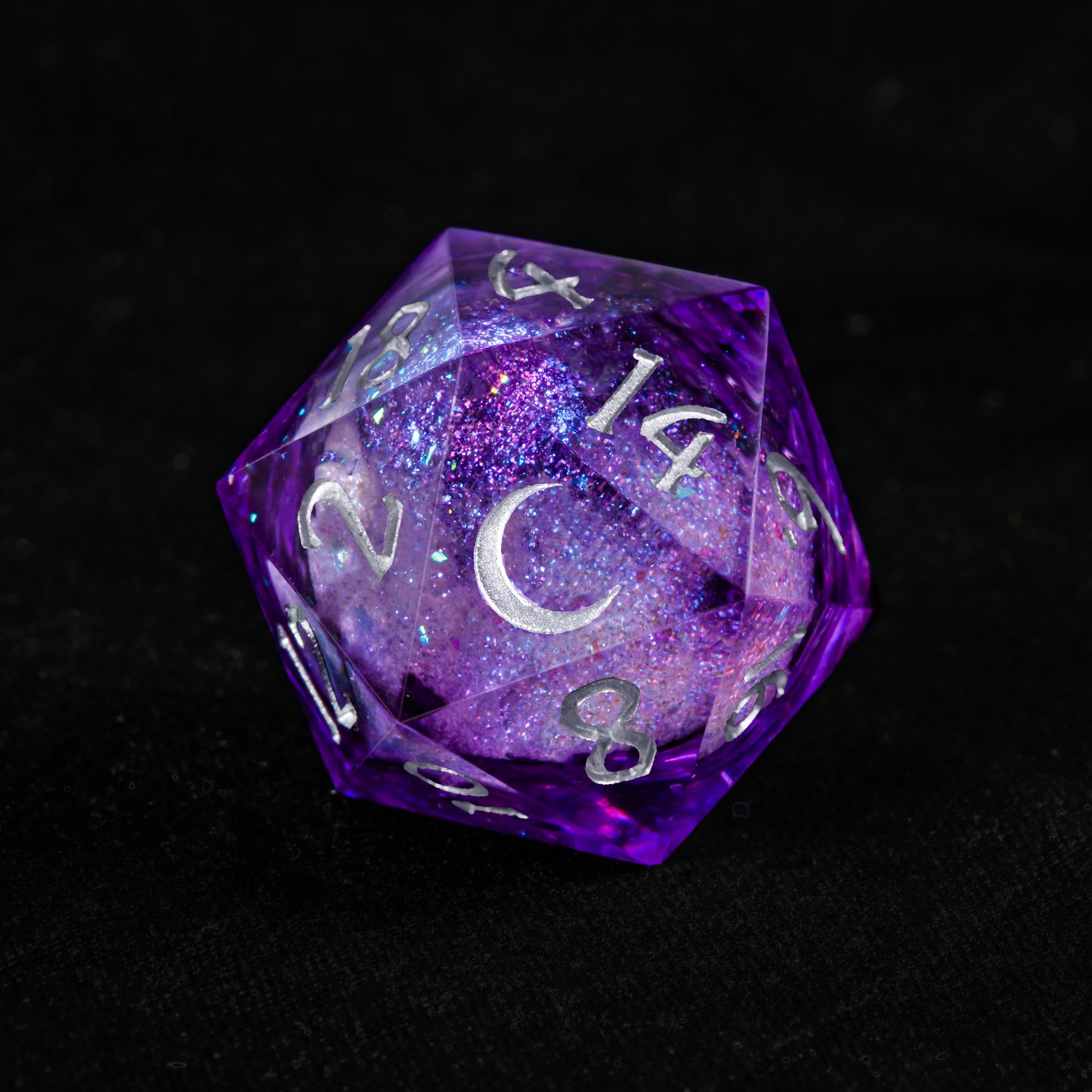 Purple Liquid Core Galaxy Dice Moon DnD D&D Dice Set - CrystalMaggie
