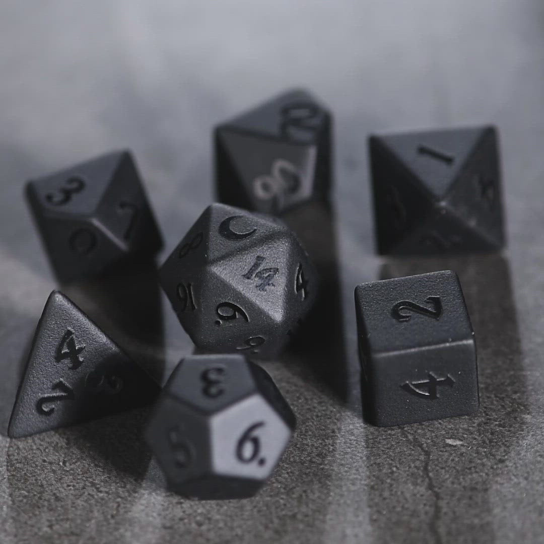 Raised Black Obsidian Gemstone DnD D&D Dice Set