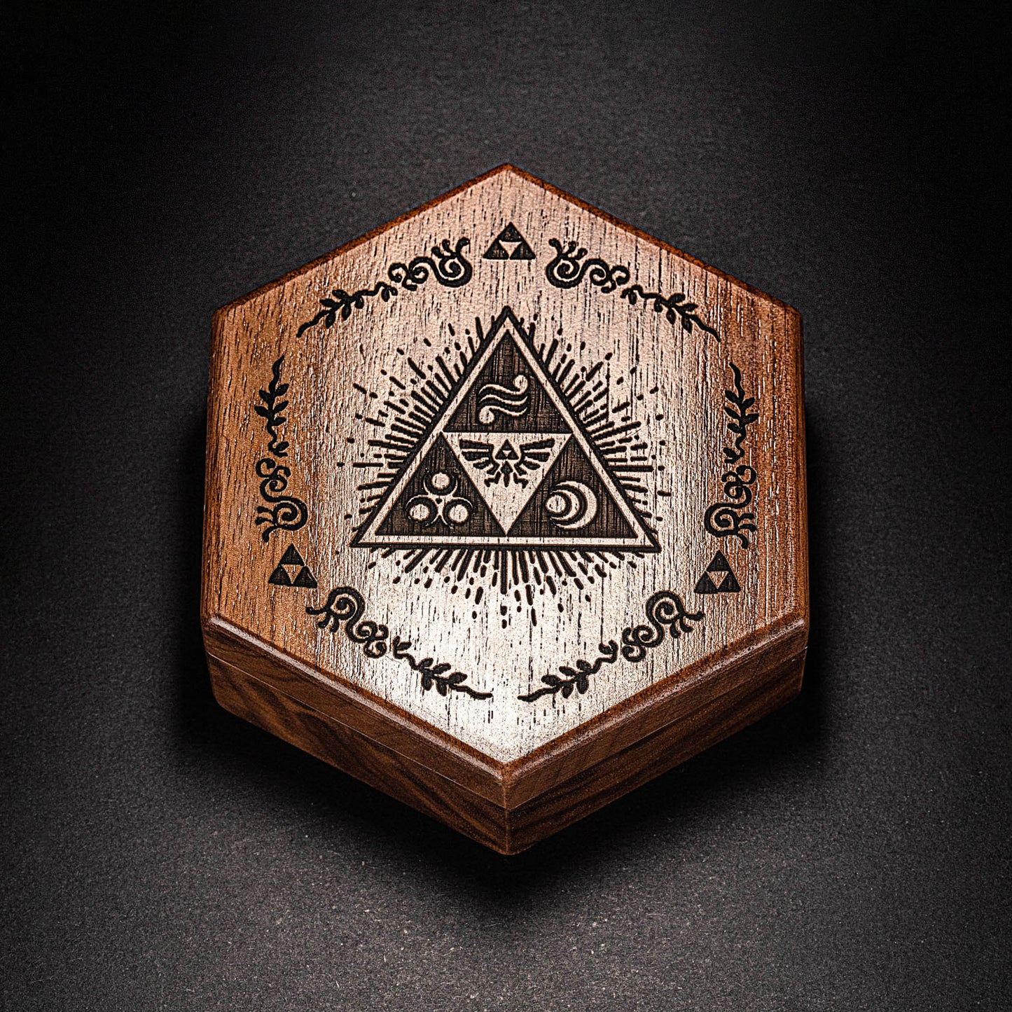 Black Walnut Wood Zelda DnD D&D Dice Box - CrystalMaggie