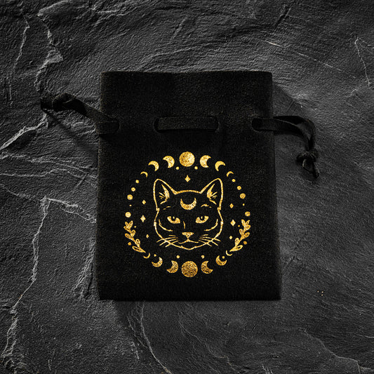 Synthetic Leather Black Dice Bag Moon Phase Cat Motif