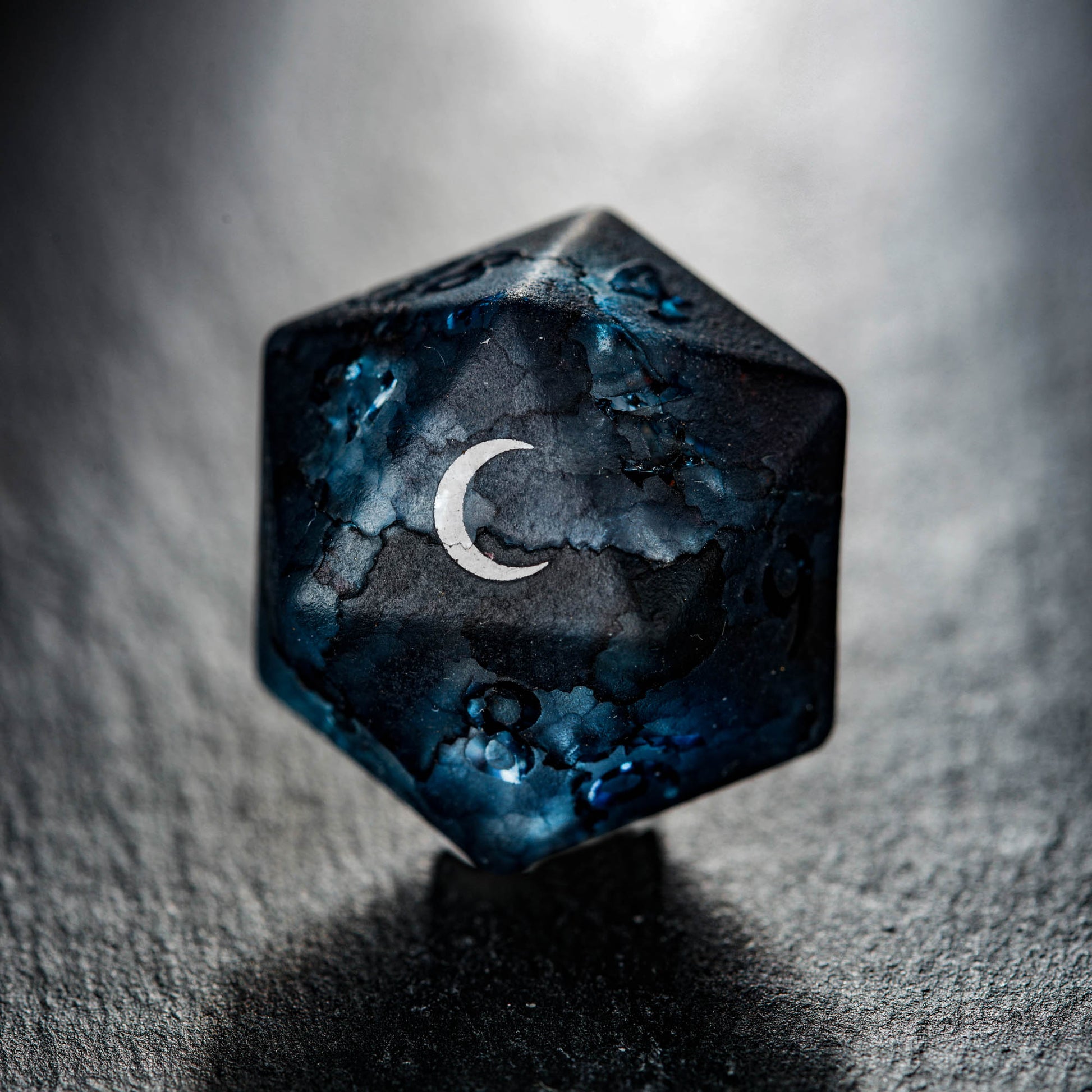 Raised Dark Blue Lightning Glass Moon DnD D&D Dice Set - CrystalMaggie