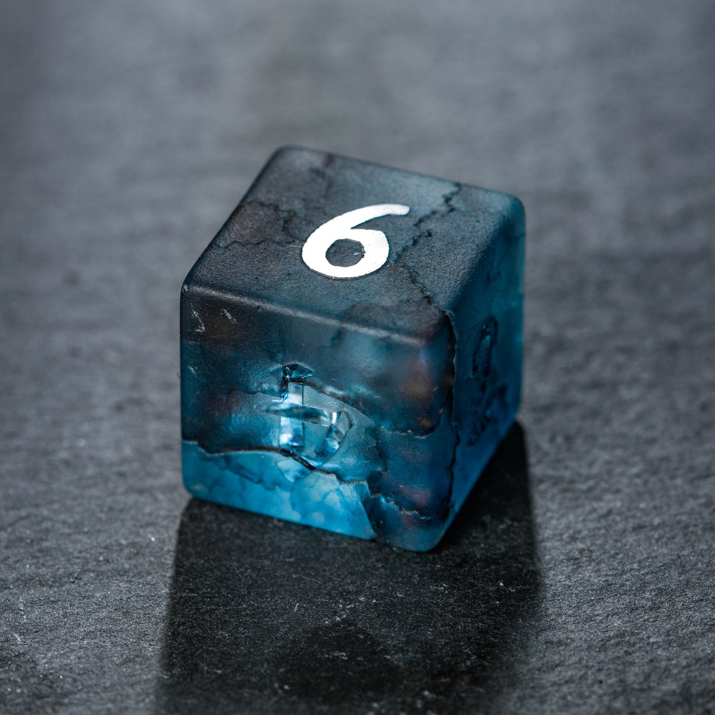 Raised Dark Blue Lightning Glass Dragon DnD D&D Dice Set
