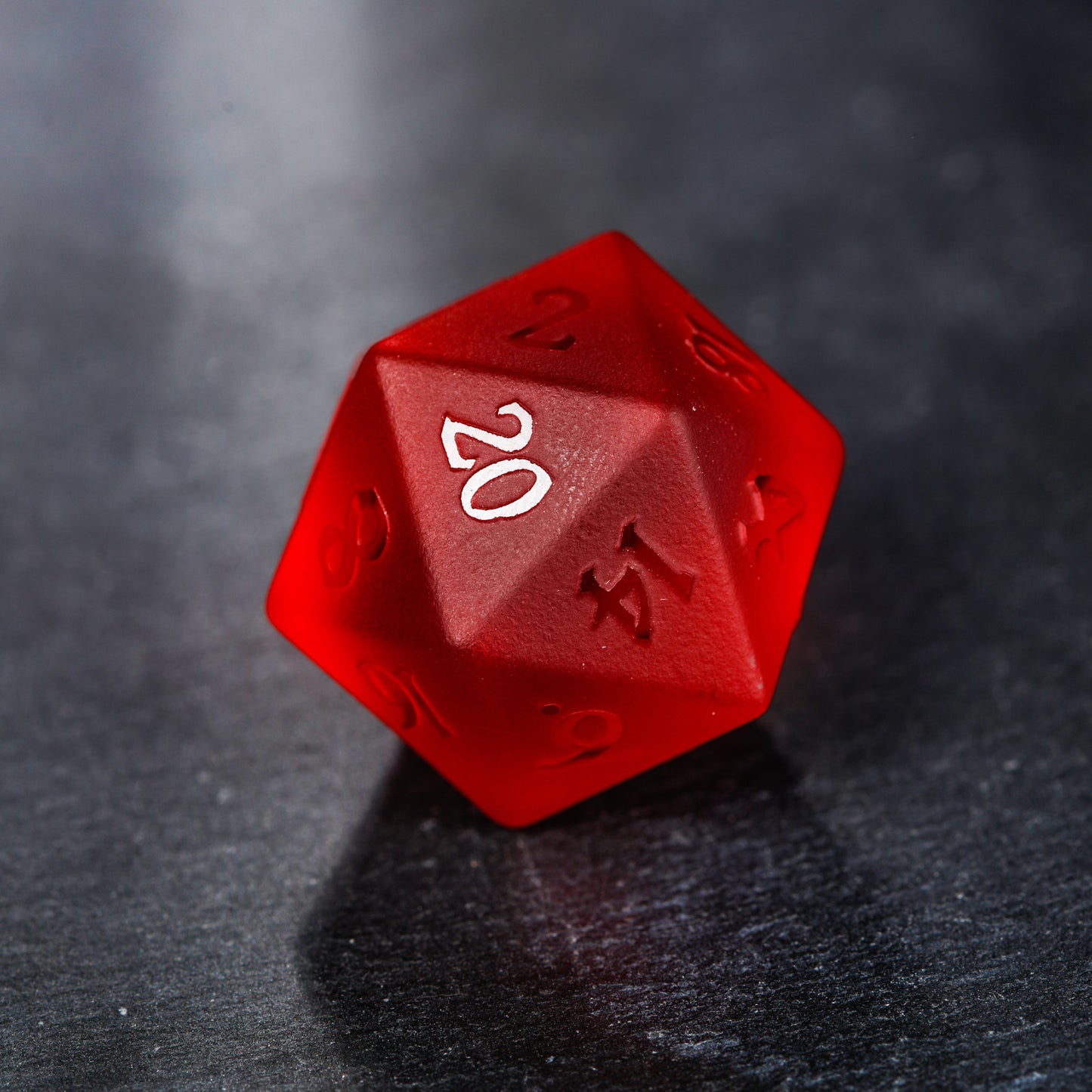 Raised Blood Red Glass DnD D&D Dice Set - CrystalMaggie