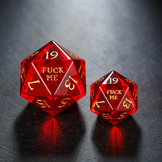 Blood Red Glass F Word DnD D&D Dice Chonk D20 - CrystalMaggie