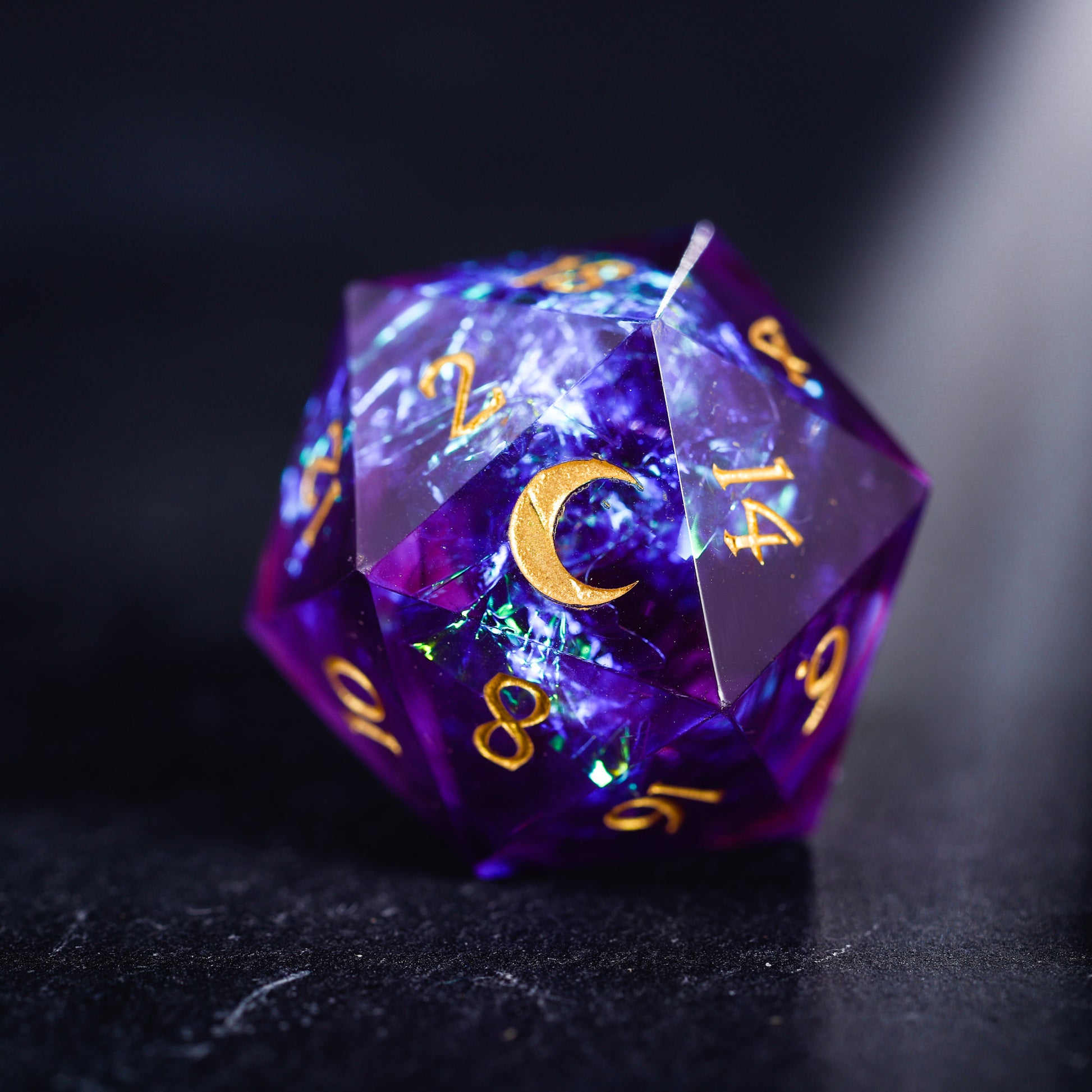 Purple Glitter Resin Galaxy Dice Moon DnD D&D Dice Set - CrystalMaggie