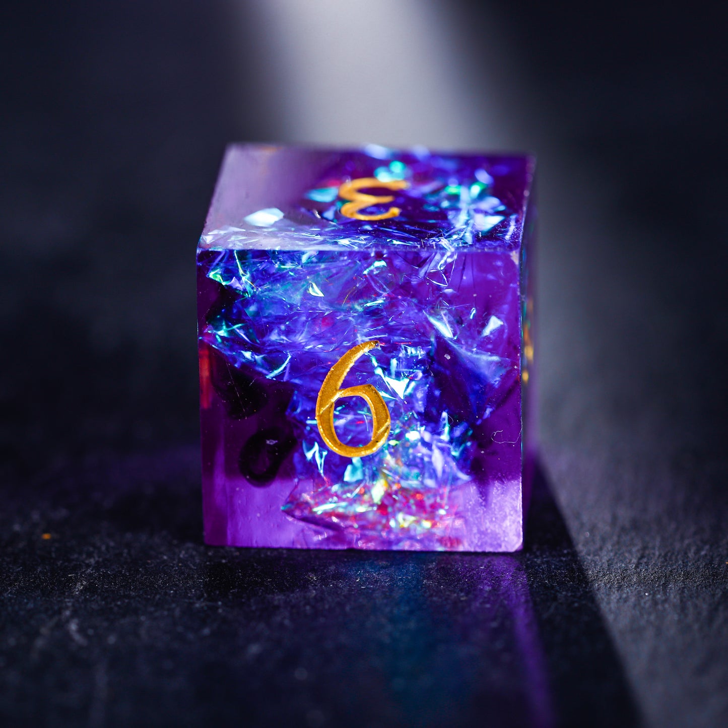 Purple Glitter Resin Galaxy Dice Moon DnD D&D Dice Set - CrystalMaggie