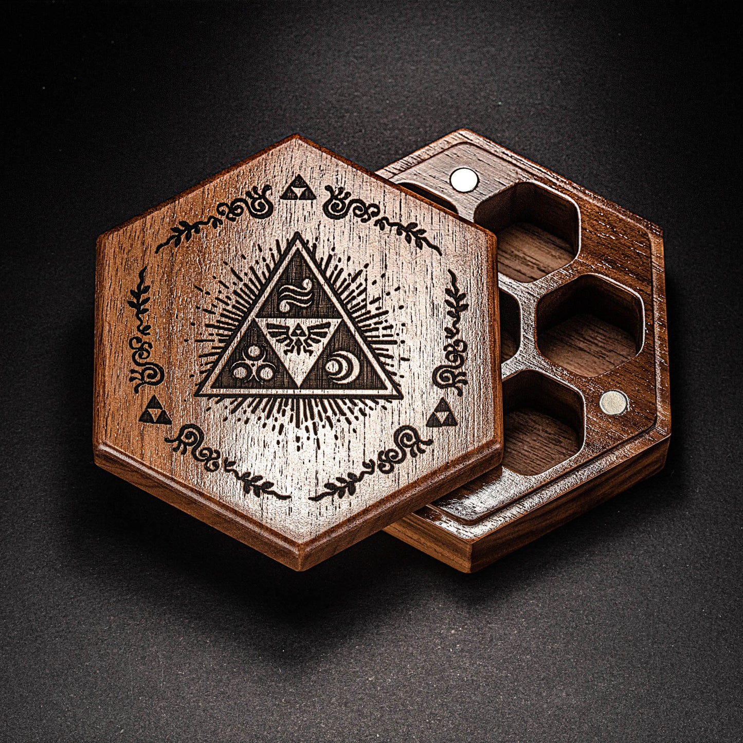 Black Walnut Wood Zelda DnD D&D Dice Box - CrystalMaggie