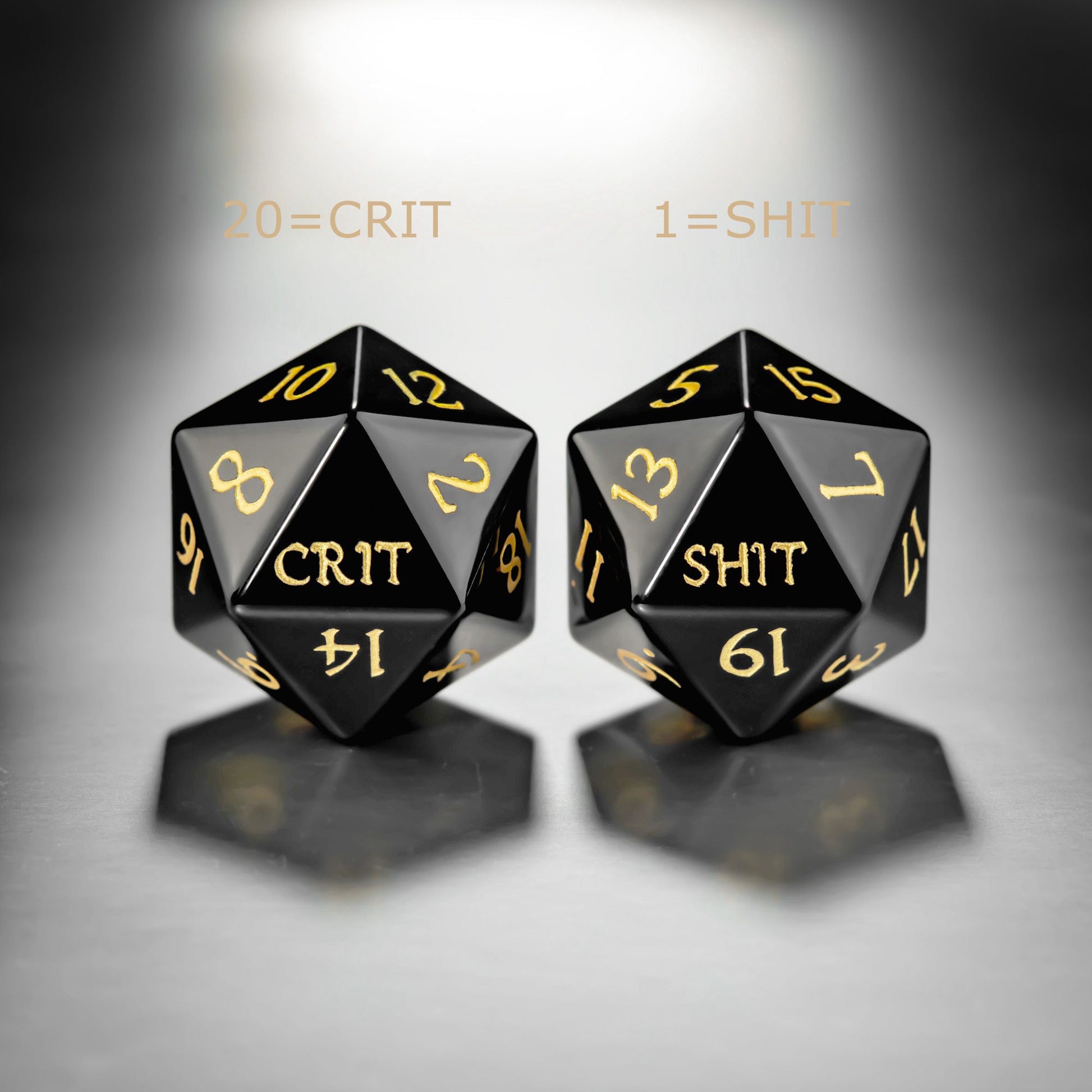 Black Obsidian Gemstone Crit Sh*t DnD D&D Dice Set - CrystalMaggie