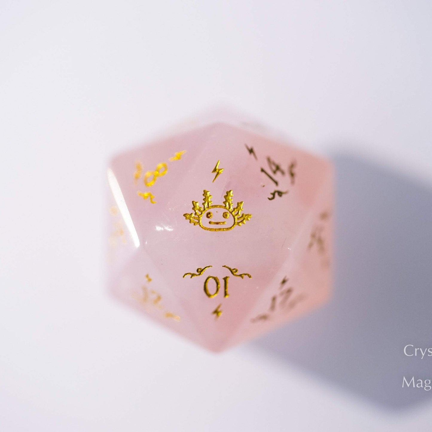 Rose Quartz Gemstone Axolotl F*ck DnD D&D Dice Set - CrystalMaggie
