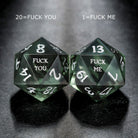 Smoky Dark Olive F Word DnD D&D Dice Set - CrystalMaggie